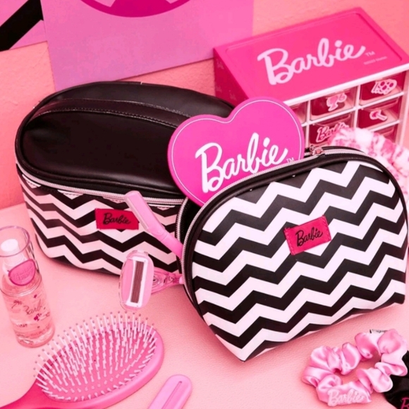 Barbie Series Cosmetics Bag Retro Black And White Stripe Miniso Makeup - Picture 3 of 8